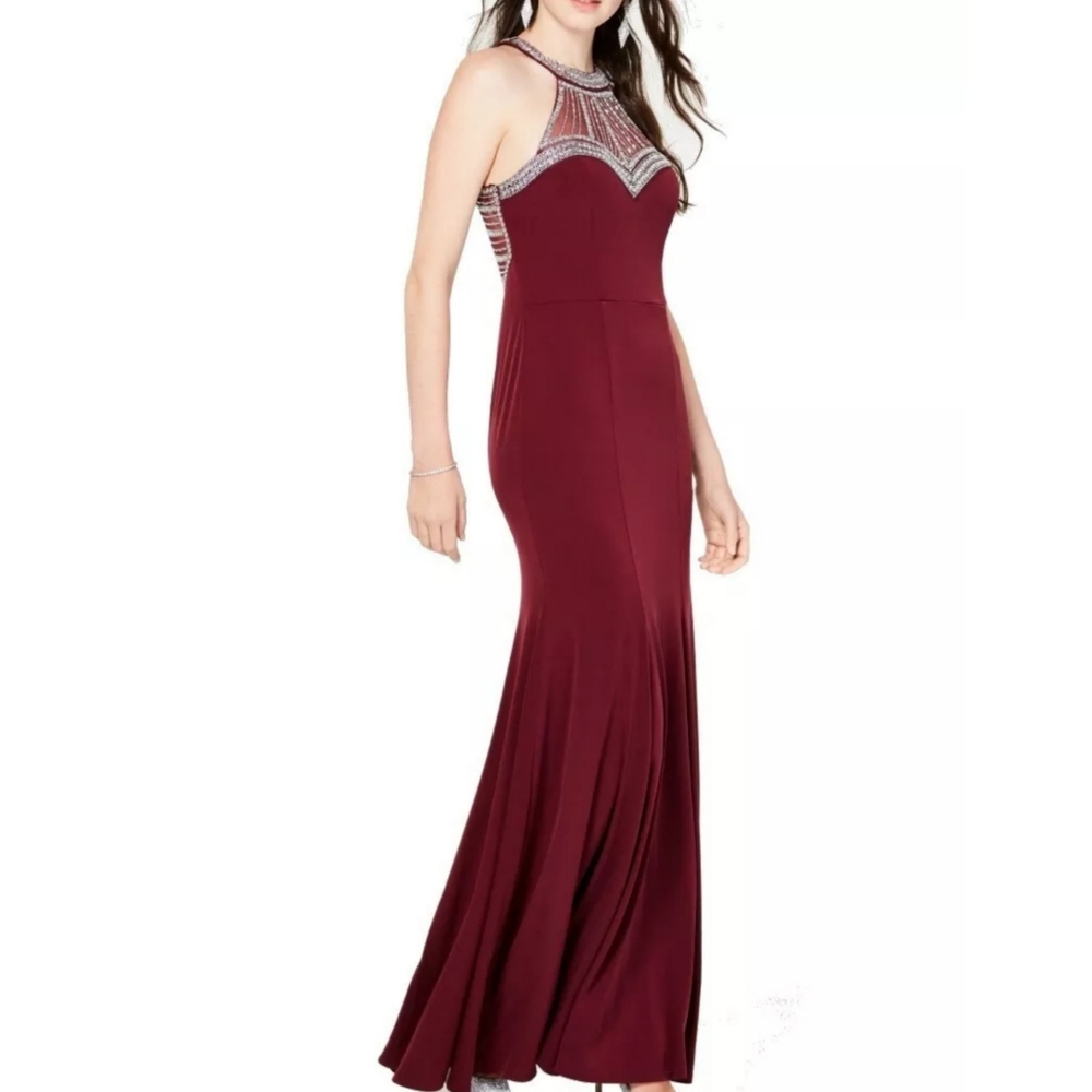 NWT! Say Yes Sequin Beaded Sheer Sleeveles Gown